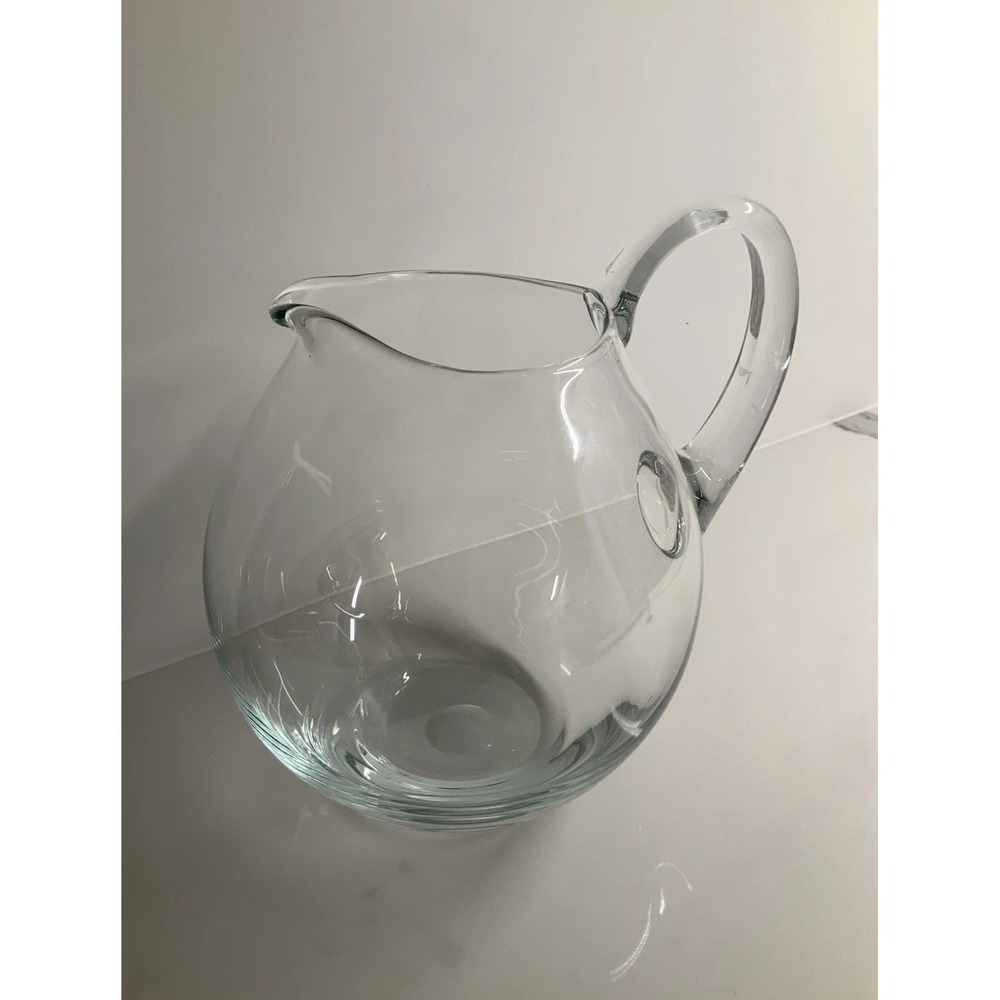 Glass Pitcher Clear Mid Century Modern  7 1/2"  Juice Holds 64 Oz Or 8 Cups